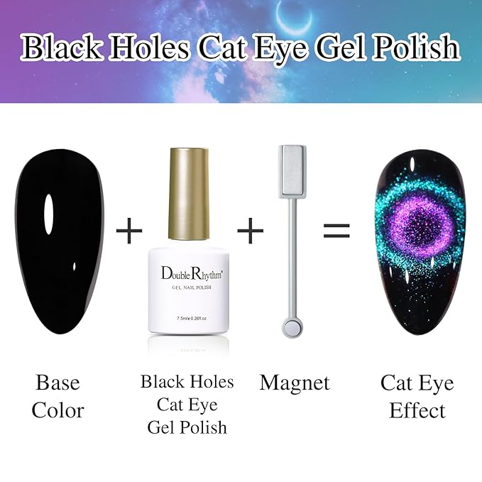 Double Rhythm 6 Colors Cat Eye Gel Polish Set Shimmer Glitter with Magnet Holographic Reflective Magnetic UV Nail Art Kit (6-Kit 27)