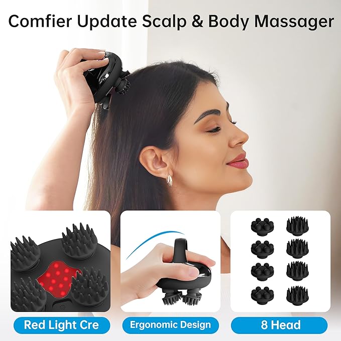 COMFIER Cordless Head Massager Scalp Massager Hair Growth with 3 kneading Modes,Waterproof Hair Massage with 8 Claws for Deep Cleansing,Body Cat Head Scratcher,Gift for Women,Men
