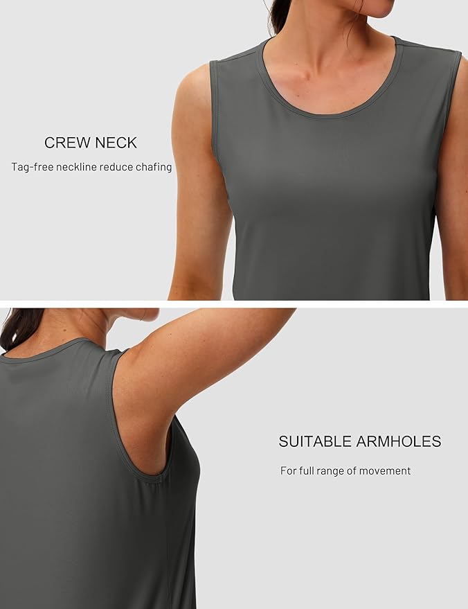 MAGCOMSEN Women's Workout Tank Top Athletic Muscle Sleeveless Crew Neck Shirt UPF 80+ Moisture Wicking Gym Running