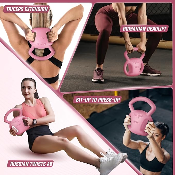 Yes4All Kettlebell, Strength Training Kettlebells for Women, Wide Multi-grip Textured Handle for Home Gym Exercises & Full Body Workout, Single 5–25 lb & Set of 10-15 lb