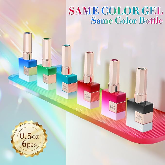 Double Rhythm Cat Eye Gel Nail Polish Set of 6 Same Color Same Bottle 0.5 Oz Shimmer Glitter with Magnet Holographic Reflective Magnetic UV Polish Kit at Home (Black Red Green Navy-T6-44)