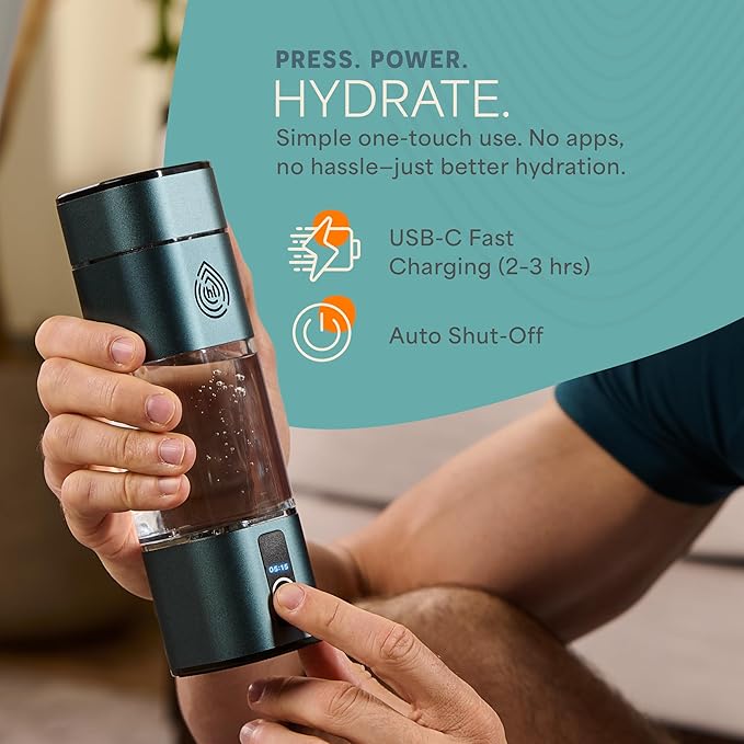Lifepro HydroLife Peak Hydrogen Water Bottle Generator – SPE/PEM Technology Hydrogen-Boosting Portable Water Bottle with OLED Display & USB-C Charging – 280ml, Polycarbonate Body
