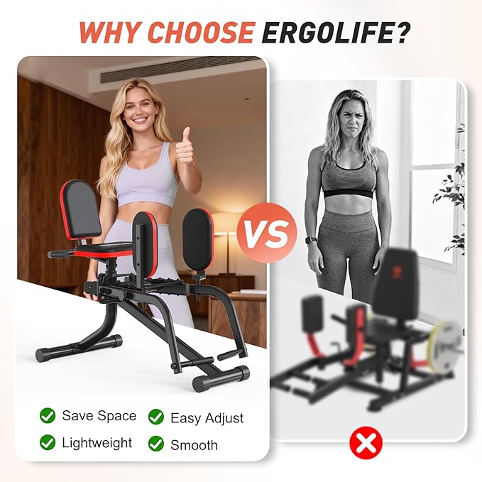 ERGOLIFE 6 Resistances Hip Abduction Machine for Home Office Inner Thigh Exercise Equipment Glute Training Machine for Sedentary/Postpartum Recovery