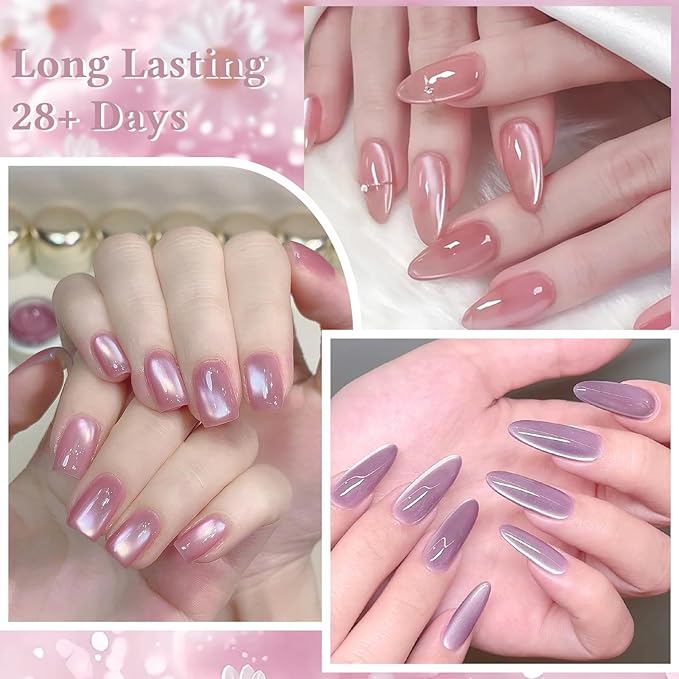 MTSSII Jelly Cat Eye Gel Nail Polish Set 18PCS, Neon Moonlight Glass Crystal Magnetic Gel Polish Pink Purple Red Blue Yellow Colors Nail Polish with Magnet Soak Off UV Art Gift for Women Girls