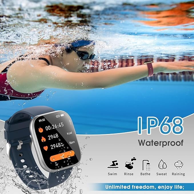 Smart Watch for Men Women Bluetooth Call, 2025 New 1.85" HD Smartwatch, Fitness Watch with 120+ Sport Modes, IP68 Waterproof, Heart Rate/Sleep Monitor, Pedometer, Activity Tracker for Android iOS,Blue