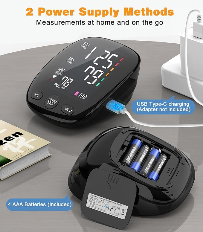 Upper Arm Blood Pressure Monitor for Home Use, FDA-Cleared, Electronic BP Machine with Dual User 240 Memory Sets, 4.7” Large LCD, Extended Cuff 8.66-16.54 in (22-42 cm), Dual Power USB/AAA Batteries