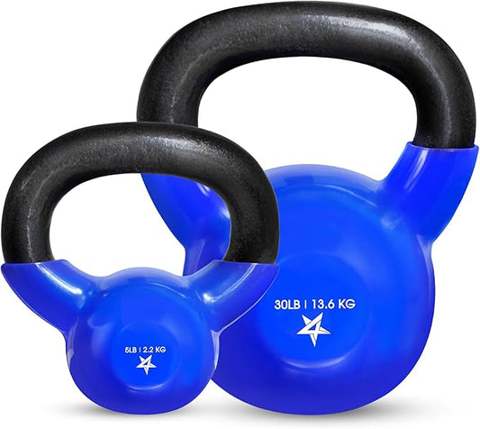Yes4All Kettlebell, Vinyl Coated Kettlebell Cast Iron Sets with Stable Flat Bottom for Full Body Workout, Push up, Grip Strength Training & Weights Exercises