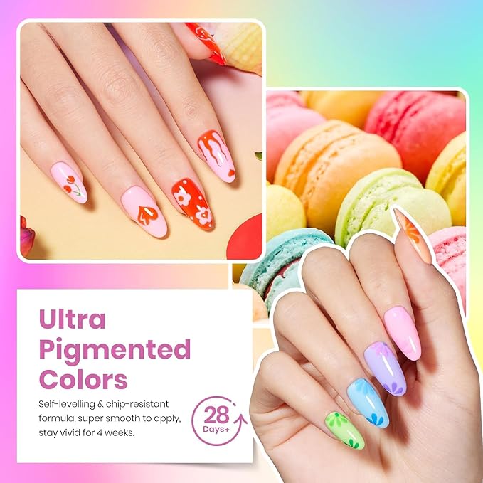 Beetles Gel Nail Polish Set, 36 Colors Neon Rainbow Bright Color Gel Polish Set with Base Coat Glossy Matte & Glitter Top Coat Pink Red Yellow Manicure Vivid Whimsy Gifts for Women