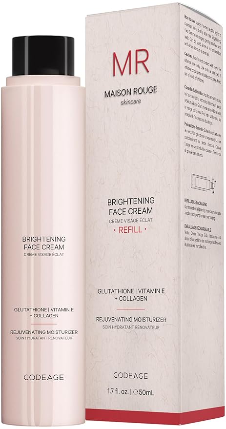 Codeage Maison Rouge Brightening Face Cream Refill Glutathione Cream, Collagen Peptides, Vitamin E, CoQ10 – Radiance & Antioxidant Complex – Paraben and Sulfates Free – Skin Care - 1.7 fl oz