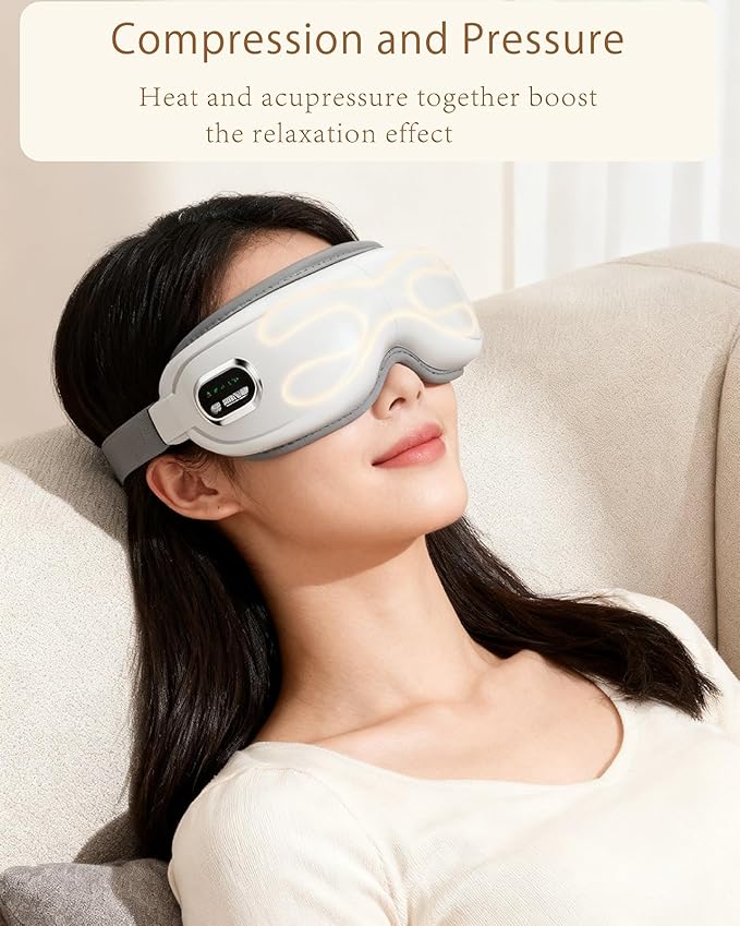 Eye Massager with Heat,Bluetooth Music Eyes Care Gift with 5 Massage Modes and 180° Folding Heated Eye Mask for Migraines Massages Eyes Muscles Gifts for Friend Loved Ones