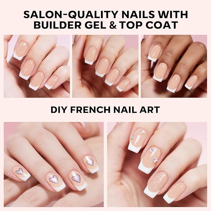 modelones French Tip Press on Nails, Short Square Fake Nails with Nail Box, Nude Gel Nail Tips for Women, Soft Glue-On Nails for Natural Salon Look, DIY Nail Art Kit