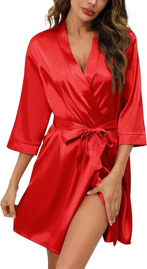 Samring Women's Bride Bridesmaids Robe Short Satin Kimono Robes for Wedding & Bridal Party Silk Bathrobes for Women