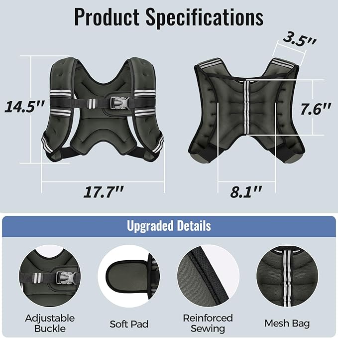 Weighted Vest for Women & Men with Reflective Stripe and Adjustable Buckle, Comfortable & Durable Rucking Vest for Walking, Running & Strength Training
