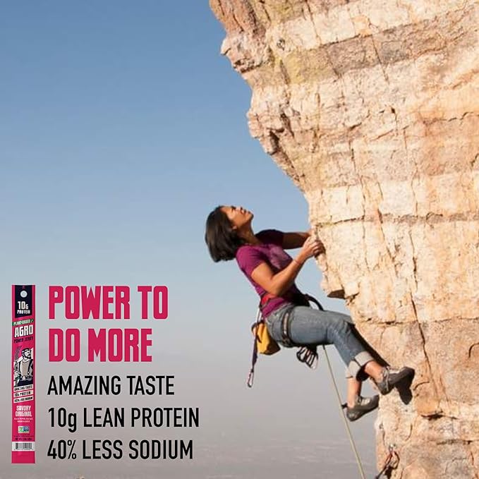 AGRO POWER Vegan Jerky Sticks, Savory Original Plant-Based, 7 Stick Bag with 10g Protein, Non-GMO, 40% Less Sodium, Zero Cholesterol, Meat Alternative, High Protein Snack for Lunch, On-the-Go Fuel