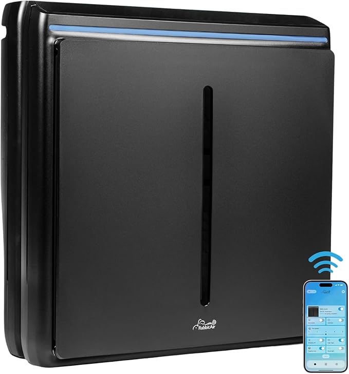 Rabbit Air, A3 SPA-1000N Air Purifiers for Home, Ultra Quiet HEPA Air Purifier - Wall Mountable Air Purifiers for Home Large Room, Allergies, Dust, Mold, Smoke & VOCs - (Black, Germ Defense Filter)