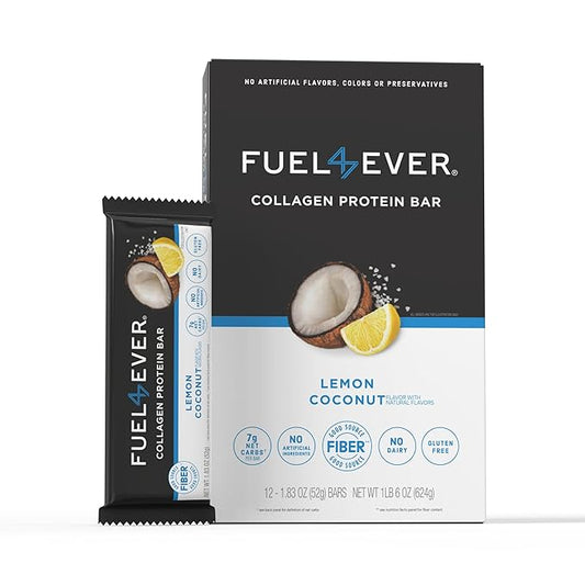 Collagen Protein Bars (Box of 12),15G protein, Gluten Free, Dairy Free, MCT oil, No Sugar or Artificial Ingredients Added, No Sugar Alcohols, Low Net Carb, High Fiber Healthy Snack Bar. (Lemon Coconut)