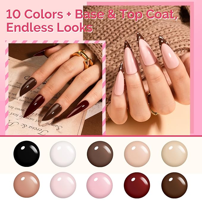 MelodySusie Highly Pigmented Gel Nail Polish Set,10 Classic Nude Colors with 2 Top & Base Coat, TPO & HEMA Free Plant-Based Formula, 16.5ml Tilt-and-Stand Bottle, Gift for Nail Art at Home