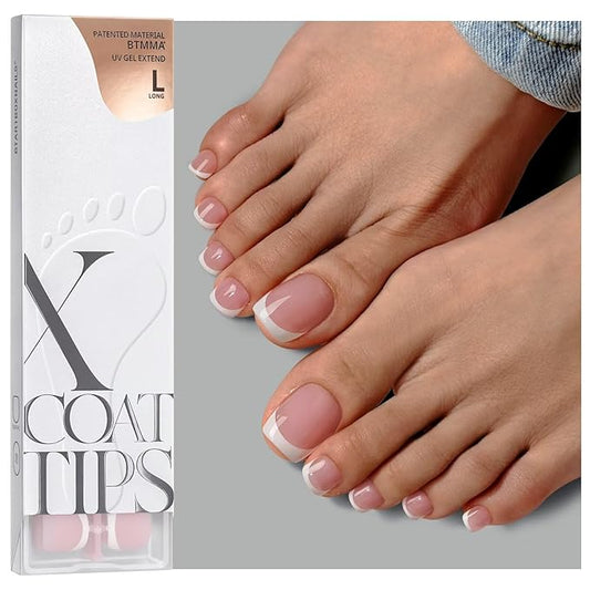 BTArtboxnails XCOATTIPS Toe Nail Tips - Upgrade Bigger Size French Tip Press On Toenails for Women, Pink Soft Gel Toenail Press Ons, 150pcs Soak Off Fake Toe Nails