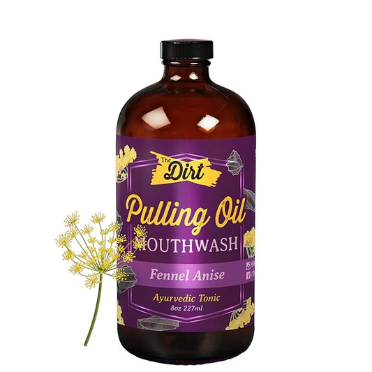 THE DIRT Oil Pulling Mouthwash - Gluten Free - Removes Plaque, Tartar, Bad Breath & Whitens Teeth (Fennel Anise, 8 Ounce)