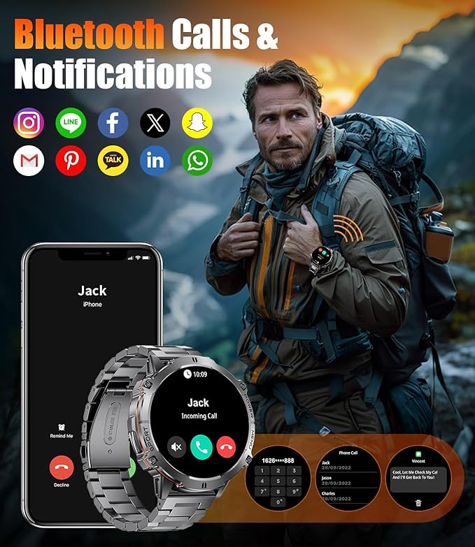 LIGE Smart Watches for Men with 900mAh Battery(60+Standby),1.73" AMOLED with Bluetooth Call,110+ Sports Mode Tactical Fitness Tracker/Heart Rate Sleep Health Monitor/Android iOS Military Smart Watch