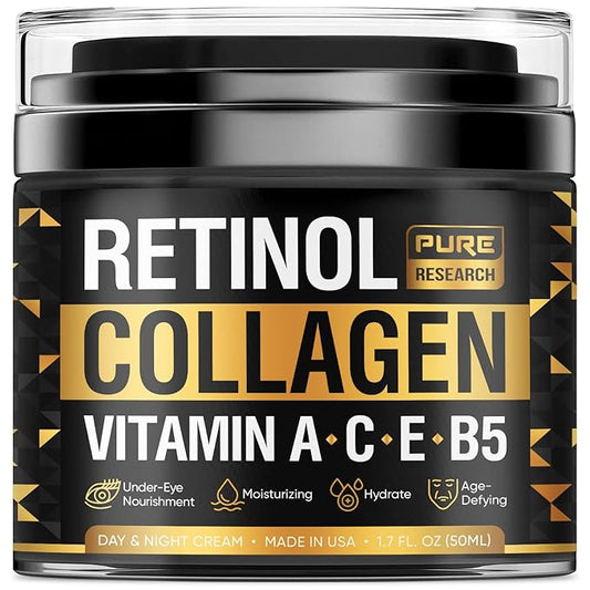 Retinol Face Cream – Natural Anti-Wrinkle Cream – Anti-Aging Facial Moisturizer with Collagen & Hyaluronic Acid - Hydrate, Renew and Protect Your Skin 1.7oz