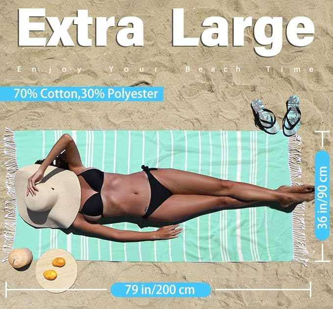 Turkish Beach Towel Quick Dry Absorbent Cotton Lightweight Thin Bathroom Bath Pool Swim Towels Extra Large Oversized Sand Free Beach Accessories Essentials Stuff Cloud Gift for Adults