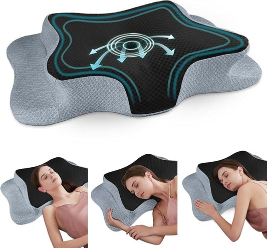 Cervical Neck Pillow for Pain Relief Sleeping, Contour Memory Foam Pillows, Ergonomic Side Sleeper Pillows for Adults, Orthopedic Neck Support Pillow for Back Stomach Sleepers-King Size