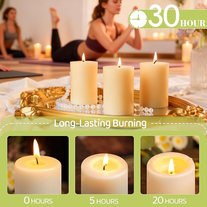 6 Pack Beeswax Pillar Candles,Ivory White Beeswax Candles-180 Hours Long Burning,Unscented Bees Wax Candles for Home,Prayer,Emergency,Dripless Smokeless Organic Pillar Candles 2x3in