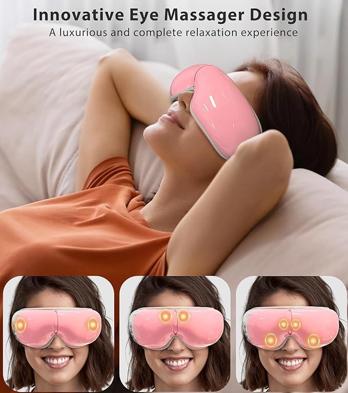 Eye Massager with Heat for Migraines - Relieve Dry Eyes, Eyestrain, and Pain - Air Compression Eye Massager Mask for Relaxation, Sleep Improvement - Mother's Day Gifts (Pink)