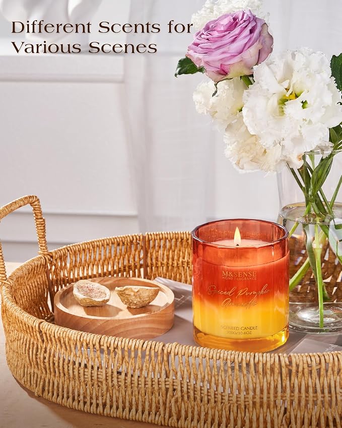 M&SENSE Spiced Pumpkin Fall Scented Candles Natural Soy Wax Non Toxic, 10.6oz 60 Hours Long Lasting Slow Burning Fall Scent Candle for Halloween Thanksgiving Holiday