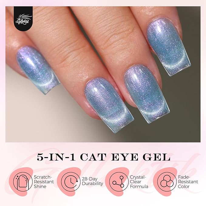 5-in-1 Cat Eye Gel Polish Kit, 6PCS-7.5ml No Base/Top Coat Needed, All-in-One Formula, Beginner-Friendly Magnetic Nail Art Set with Magnet Sticks, Fast Curing for Home DIY Manicure