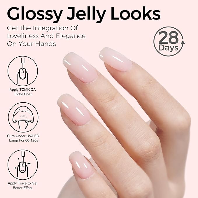 TOMICCA Gel Nail Polish, Light Pink Nail Polish Quick Dry, UV Jelly Pink Gel Polish Colors Long Lasting Nail Art Manicure Home DIY