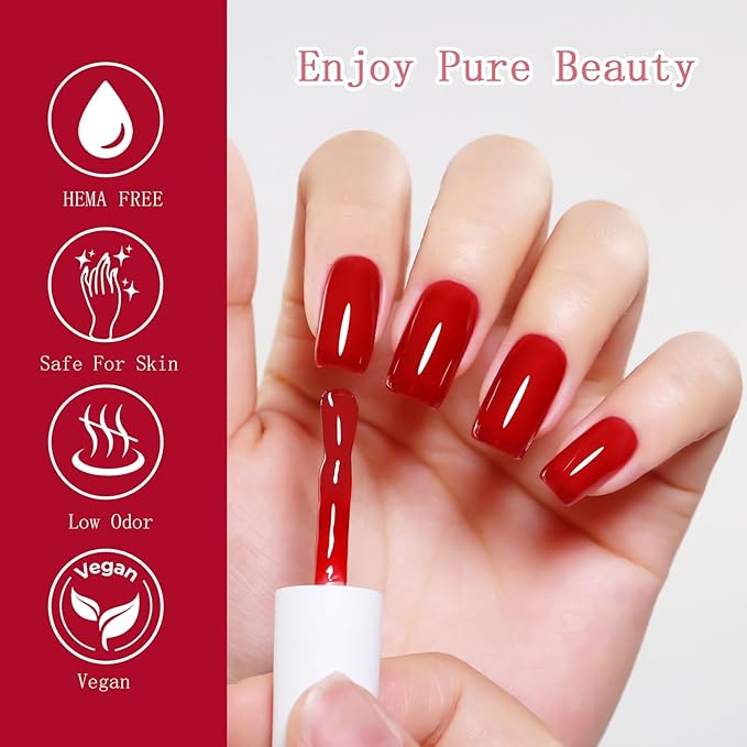 10ml Hema Free Gel Nail Polish Set, 6 Colors Transparent Jelly Gel Polish Kit Summer Sheer Colorful Pink Red Cyan Coral Color Gift for Art DIY and Salon