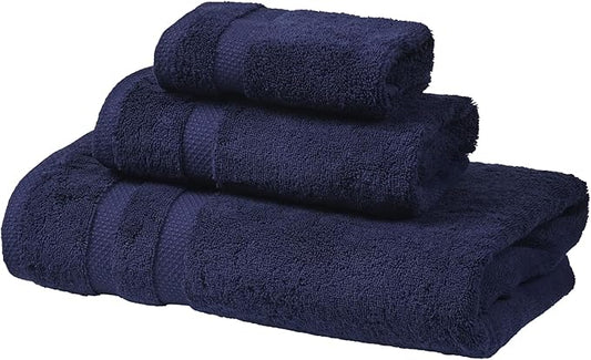 SOFE H&L | Olea Luxury Turkish Cotton Bath Towels Set of 3 : 1 Bath Towel, 1 Hand Towel, 1 Wash Cloths, Navy |Thick, Premium, Soft, Durable, Absorbent - Hotel Quality Towel Sets for Bathroom
