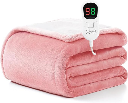 Homemate Heated Blanket Electric Throw - 50"x60" Heating Blanket Throw 1/2/4/6/8 Hours Auto-Off 10 Heat Level Over-Heat Protection Flannel Sherpa ETL Certification