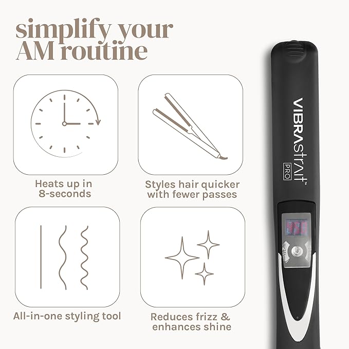 Pro Vibrating Ceramic Tourmaline Ionic Flat Iron, 1-inch - Fast, Frizz-Free Ceramic Hair Straightener with Easy, Gentle Glide for Waves, Curls, Smooth Hair - Professional Styling Tools