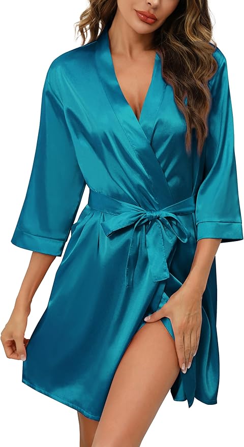 Samring Women's Bride Bridesmaids Robe Short Satin Kimono Robes for Wedding & Bridal Party Silk Bathrobes for Women