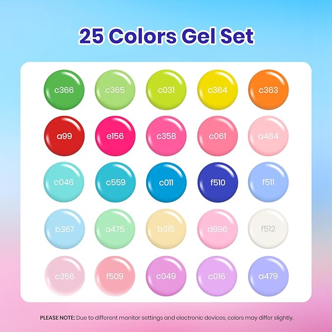 Beetles 25 Colors Gel Nail Polish Set, 32PCS Yellow Orange Gel Polish Rustic Sonata with Base Coat Glossy & Matte Top Coat White Blue Pink DIY Salon Soak Off UV Led Nails Gifts for Women