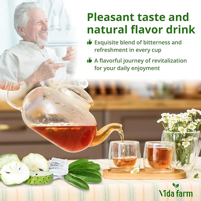 VIDA FARM 100 Soursop Tea Bags, 100% Natural Pure Soursop Graviola Leaves Tea Bags, Pleasant Taste, Natural Flavor, Caffeine Free, Guanabana Leaves Guyabano Tea