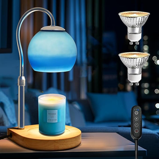 Candle Warmer Lamp with Timer 2H/4H/8H, Adjustable Height, Dimmable Candle Lamp with 2 Bulbs, Wax Melt Warmer for Jar Candles, House Warming, Home Decor, Birthday Gifts for Women, Mom(Ocean)