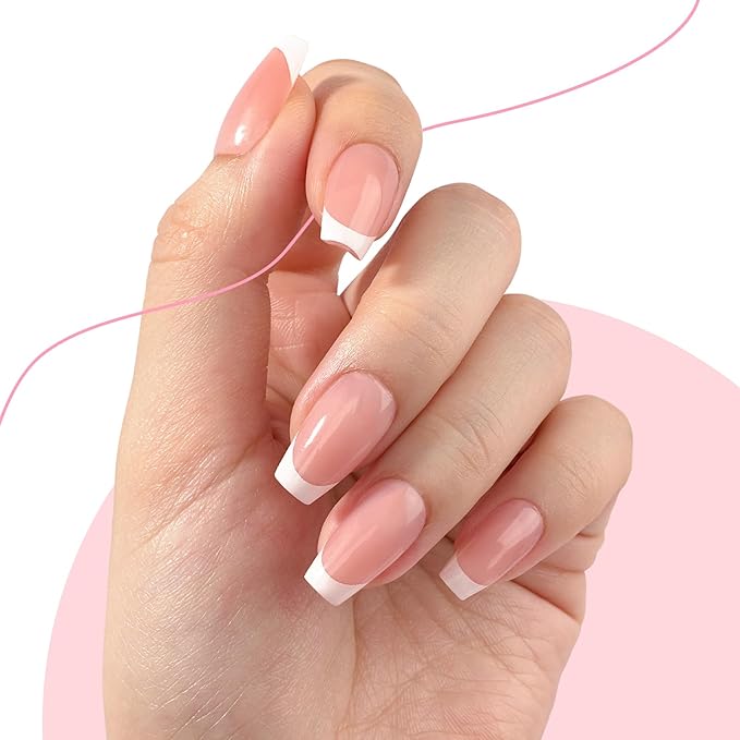 Canvalite French Tip Press on Nails Gel Nail Tips - 300Pcs Pre-Colored Quick and Easy Fake Nails with Designs Coffin Nails Tips Short Press on Nails DIY Nail Extensions, Pink White