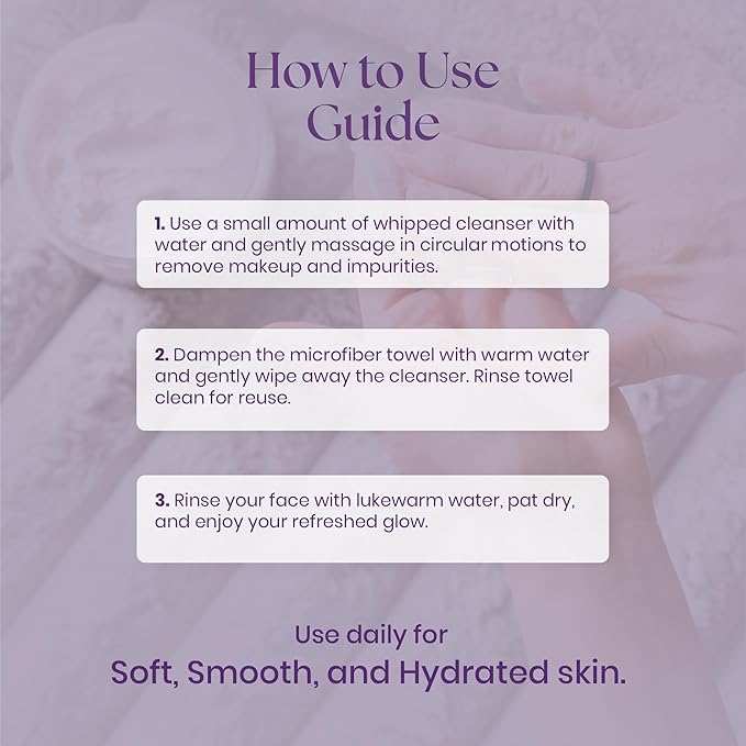 Purple Duck Facial Cleanser Kit – 4 Oz Whipped Coconut Butter Cleanser with Microfiber Towel - Hydrating & Nourishing Skin Care Set – Deep Cleansing & Hydrating Face Care Set for Women & Men