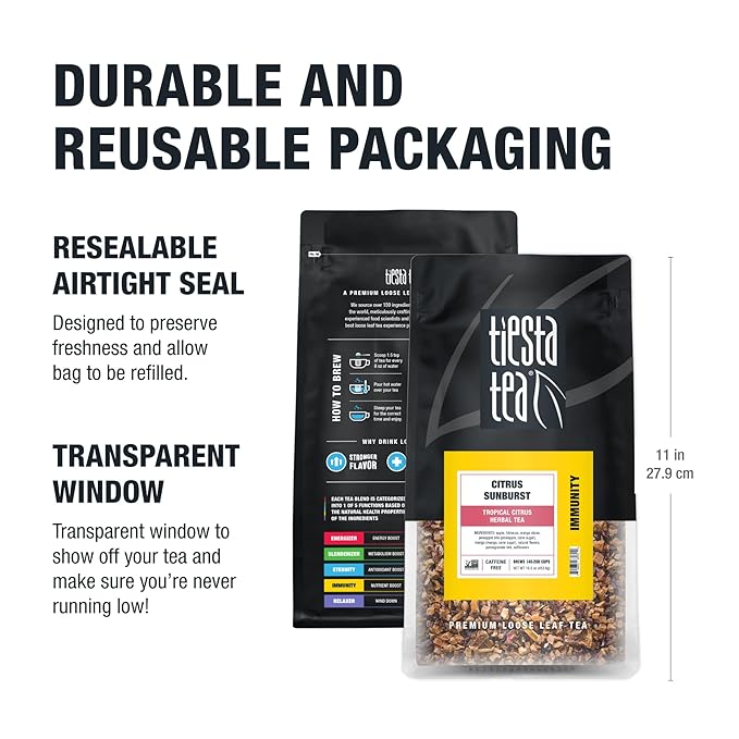 Tiesta Tea - Citrus Sunburst, Loose Leaf, Tropical Citrus Herbal Tea, Premium Blend, Non-Caffeinated Fruit Blend, Make Hot or Iced & Brews Up to 200 Cups, 16 Ounce Resealable Bulk Pouch