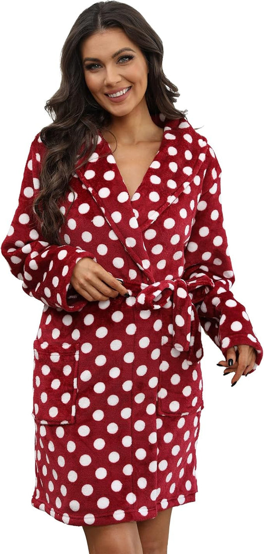 U2SKIIN Women Fleece Robe, Short Cozy Plush Robes for Womens Soft Shawl Collar Warm Spa Bathrobe