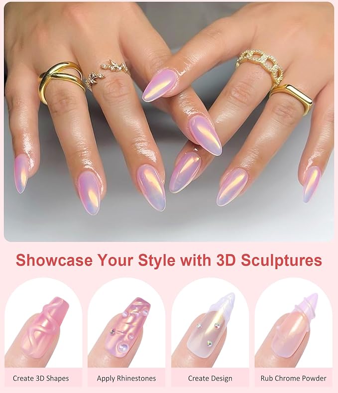 Chrome Nail Powder BISHENGYF -【Fairy Effect】Gold Chrome Nail Powder Aurora Mermaid White Pearl Pink Chrome Powder For Nails, Metallic Mirror Pigment Glitter Dust For Manicure Decoration DIY