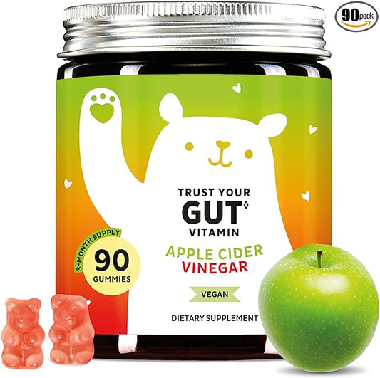 Bears with Benefits Apple Cider Vinegar Gummies – Metabolism & Detox Support with Vitamins B6, B12, Iodine & Folic Acid – Vegan. Balanced Gut (90 Gummies)