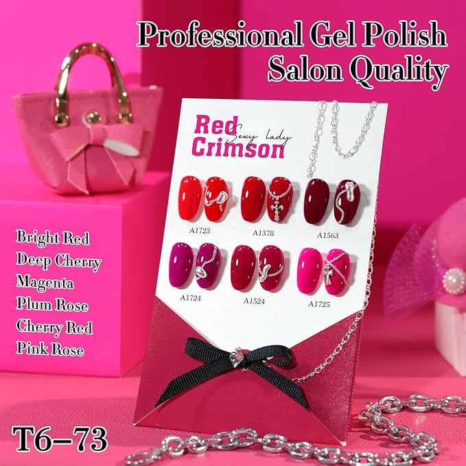 Double Rhythm 6 Pcs 15 ML Gel Polish Set Same Color Same Bottle Soak Off Gel Polish Kit Nail Art Manicure Salon DIY at Home for Women (Burgundy Cherry Rose Purple -T6-73)