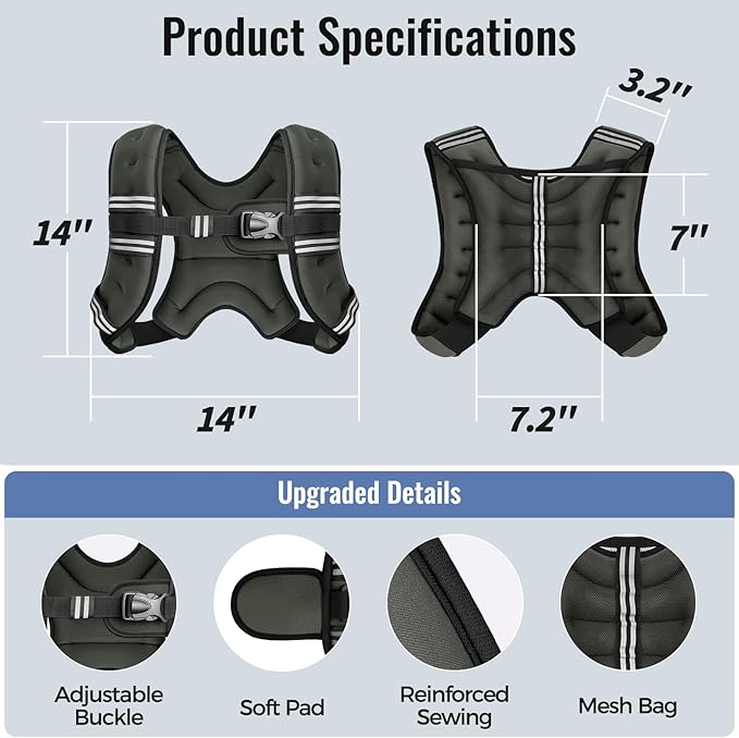 Weighted Vest for Women & Men with Reflective Stripe and Adjustable Buckle, Comfortable & Durable Rucking Vest for Walking, Running & Strength Training