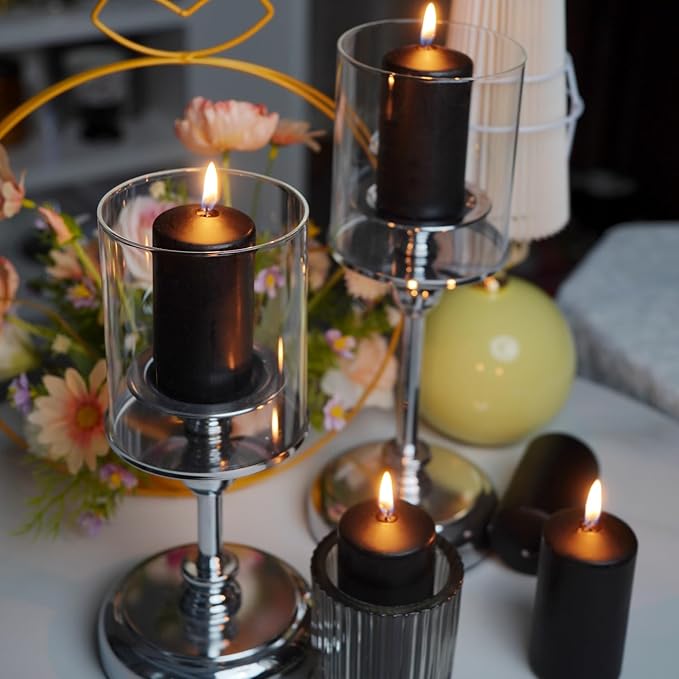 Set of 20 Black Pillar Candles,Dripless and Smokeless Dinner Candle, 2x4” Pillar Candles for for Halloween, Christmas, Home Decor, Rituals, and Themed Party Decor