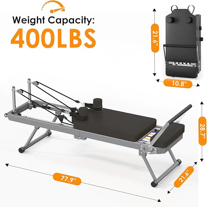 DlandHome Pilates Reformer, Foldable Pilates Reformer Machine with Springs & Resistance, Suitable for Advanced and Beginners Users Adjustable Pilates Equipment for Full-Body Home Workout Up to 330 lbs